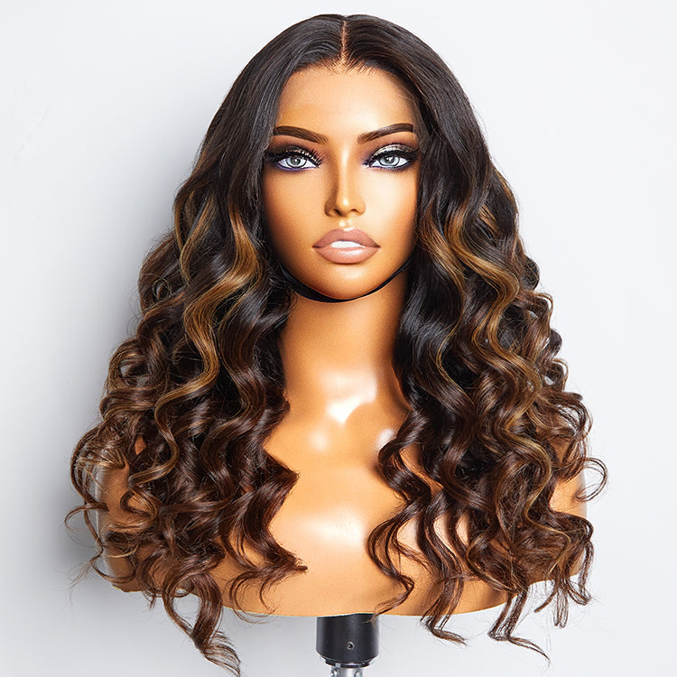 Weekly Special | Beginner Friendly Brown Highlights Bouncy Loose Wave Glueless Minimalist HD Lace Wig - US Only