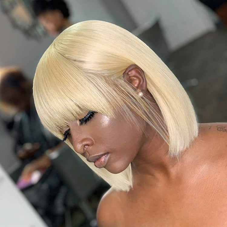 Blonde 613 / Natural Black Glueless Bob Wigs with Bangs  - US Only