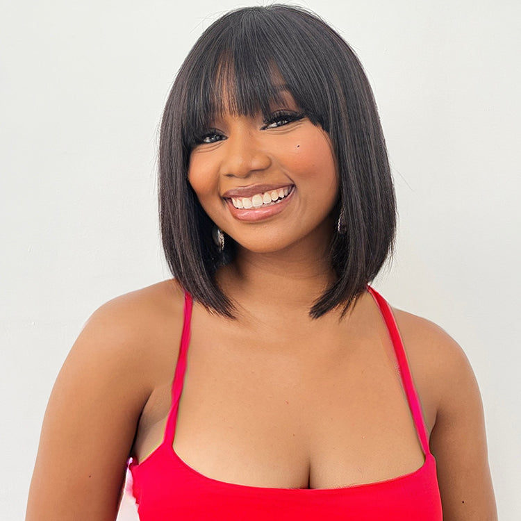 Blonde 613 / Natural Black Glueless Bob Wigs with Bangs  - US Only