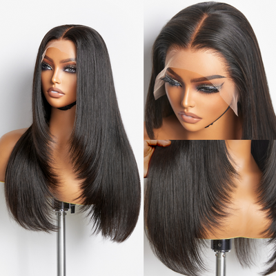 Weekly Special | Layered Cut Soft Silky Straight Ear-to-ear Mid Part Glueless 5x5 Closure Lace / 13x4 Frontal Lace Wig