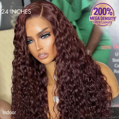 200% Mega Density | Dark Purple Water Wave 5x5 Closure HD Lace Glueless Side Part Long Wig - US ONLY