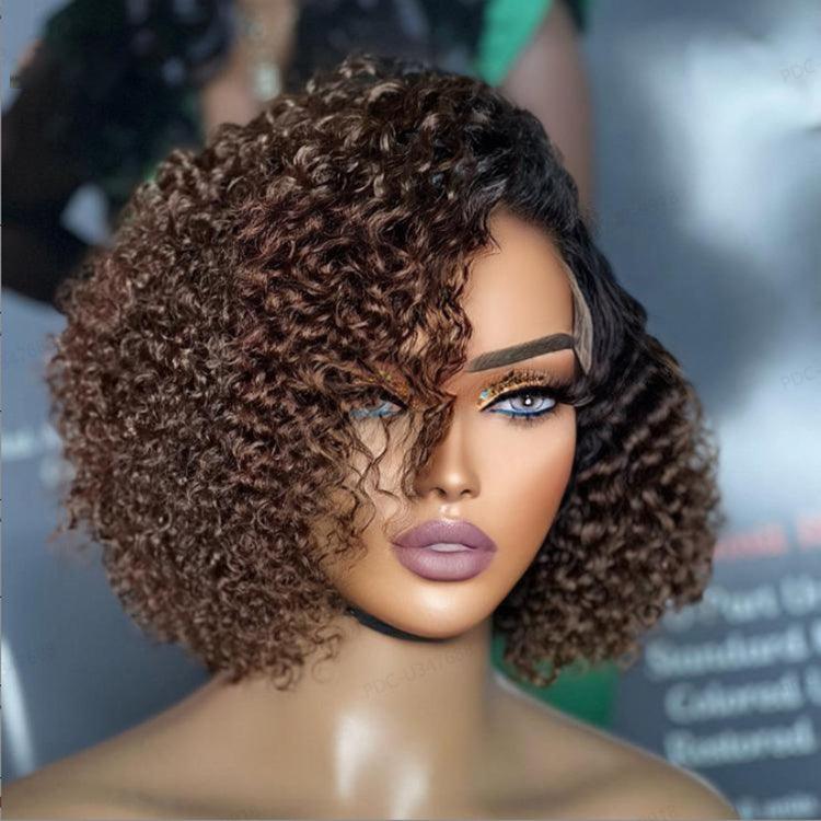 Vente exclusive | Tendance Court Cut Curly Minimalist HD Lace Glueless Side Part Wig 100% Human Hair