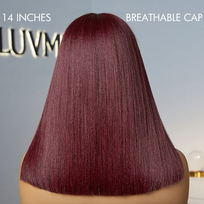 Offre exclusive Tiktok | Put On and Go Reddish Purple / Brown Highlight / Natural Layered Cut Yaki Straight Minimalist Lace Bob Wig with Frange