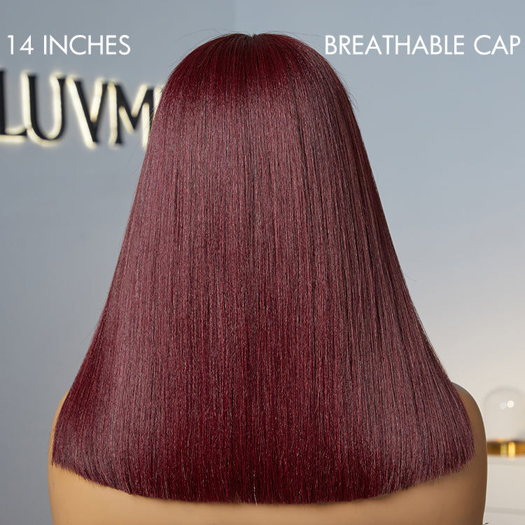 New Customers Only | Put On and Go Reddish Purple / Ash Blonde Highlight / Brown Highlight / Natural Black Layered Cut Yaki Straight Minimalist Lace Bob Wig