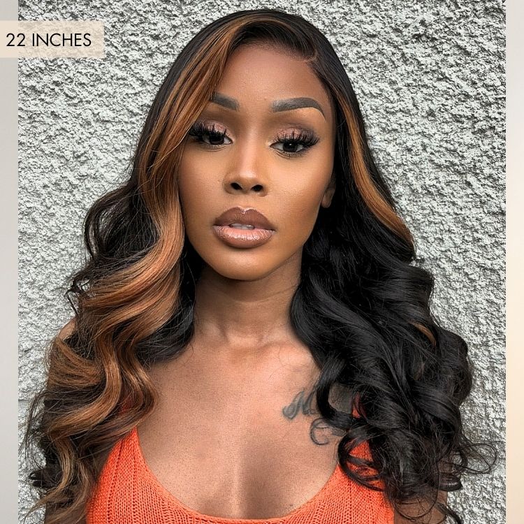 Copper Highlights Loose Body Wave Glueless 5x5 Closure Lace Wig Face-Framing - US Only