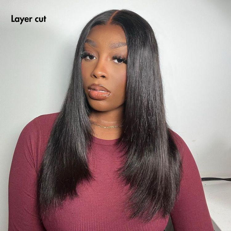 Mercredi fou | Perruques PreMax | Natural Hairline Silky Straight Layer Cut Glueless 13x4 Frontal Lace Wig Human Hair Pre-Cut Lace
