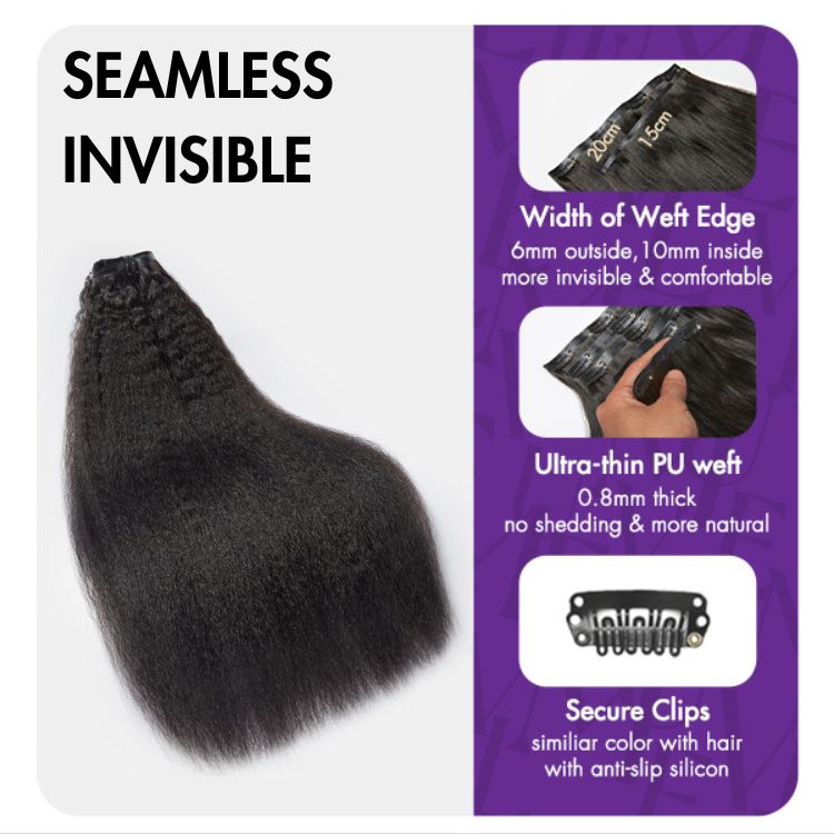 Full Hair Kinky Straight Seamless Clip in Human Hair Extensions Hair Pieces 135g 9pcs / 7pcs with Free Gift
