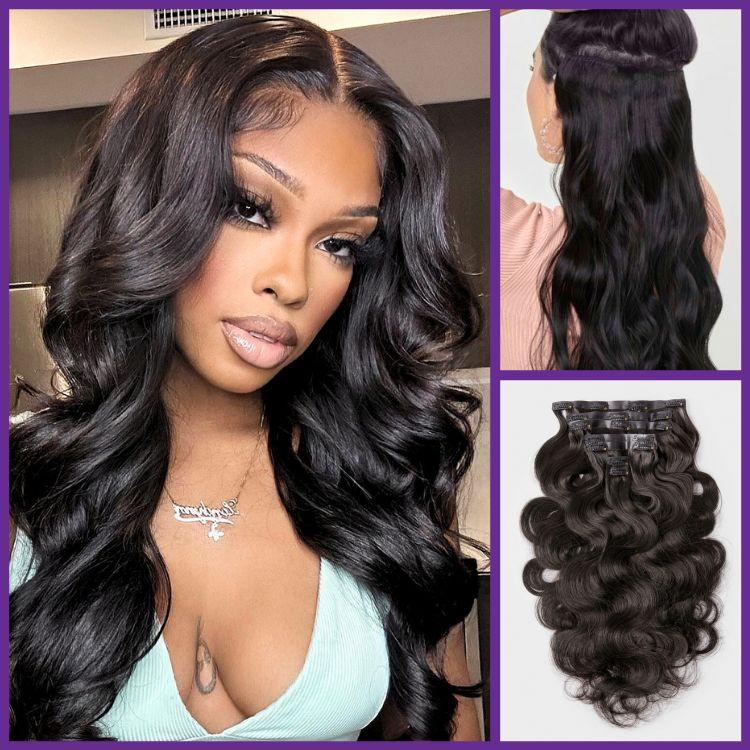 Soft Body Wave Invisible Edge Seamless Clip in Extensions Human Hair with Free Gift