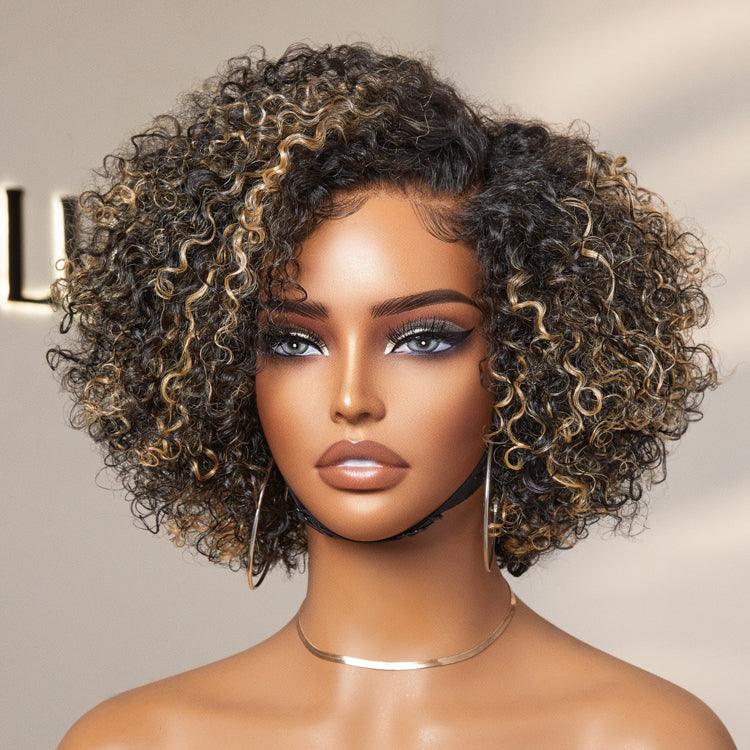 Vente exclusive | Tendance Court Cut Curly Minimalist HD Lace Glueless Side Part Wig 100% Human Hair