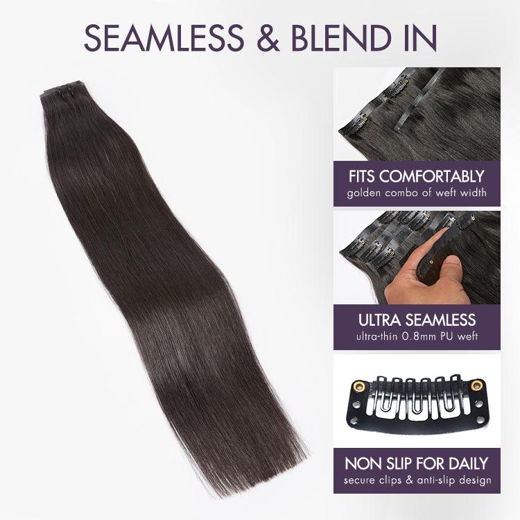 Ultra Natural Seamless Yaki Straight Clip in Extensions Human Hair with Free Gift