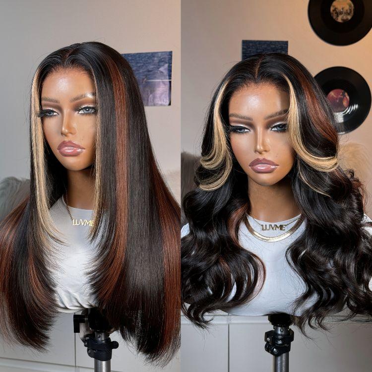 Luxurious Combo Color Highlights Layered Silky Straight Glueless 5x5 Closure Lace Long Wig - US Only