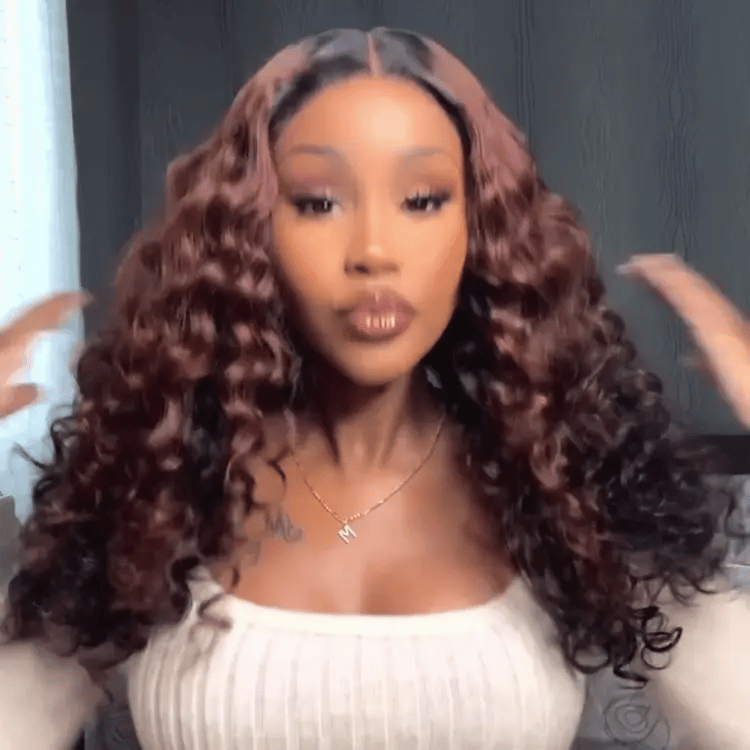 Classic and Chic Peekaboo Ombre Brown Water Wave Glueless 5x5 Closure Lace Long Curly Wig - US Only