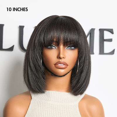 Offre exclusive Tiktok | Put On and Go Reddish Purple / Brown Highlight / Natural Layered Cut Yaki Straight Minimalist Lace Bob Wig with Frange