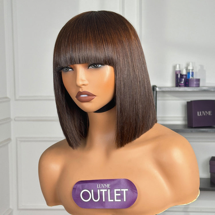 Special Deal | Throw On & Go Glueless Brown Bob Short Wig with Bangs  - US Only