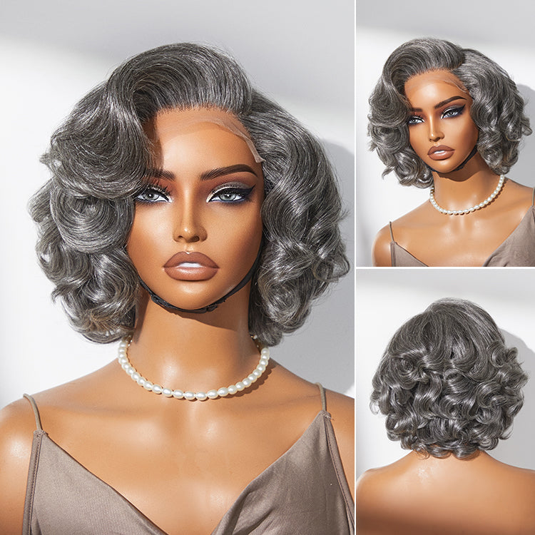 VIP DAY ONLY | 10 Inches Mature Boss Salt and Pepper Bouncy Egg Curls Glueless Minimalist HD Lace Grey Wig
