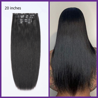 Ultra Natural Seamless Yaki Straight Clip in Extensions Human Hair with Free Gift