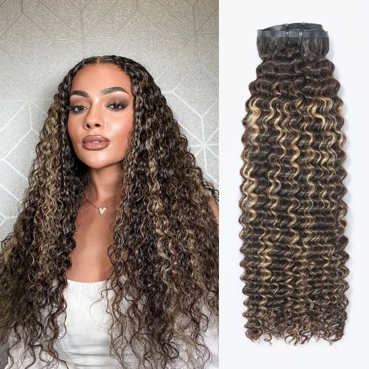 Platinum Blonde Highlight Kinky Curly Seamless Clip in Extensions Human Hair 135g 9pcs / 7pcs with Free Gift