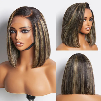 New Customers Only | PreMax Wigs - Natural Black / Blonde Highlight C Part Glueless Lace Front Bob Wig