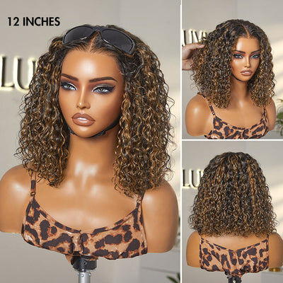 Mercredi fou | Highlight brun / Noir naturel / Blond Highlight Deep Curly Glueless 5x5 Closure Pre-Cut Lace Wig Breathable Cap
