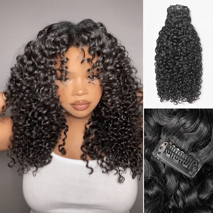 New Customers Only | Messy Burmese Curly Invisible Edge Seamless Clip in Extensions Human Hair with Free Gift
