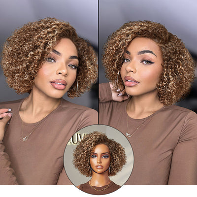 Nouveaux clients uniquement | Trendy Short Cut Curly Minimalist HD Lace Glueless Side Part Wig 100% Human Hair