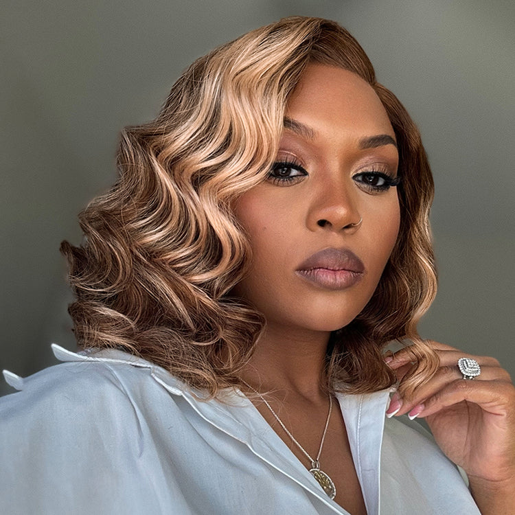VIP DAY ONLY | 8 Inches Ash Blonde Highlight Loose Wave Glueless Minimalist HD Lace Short Wavy Wig Pre-Cut Lace