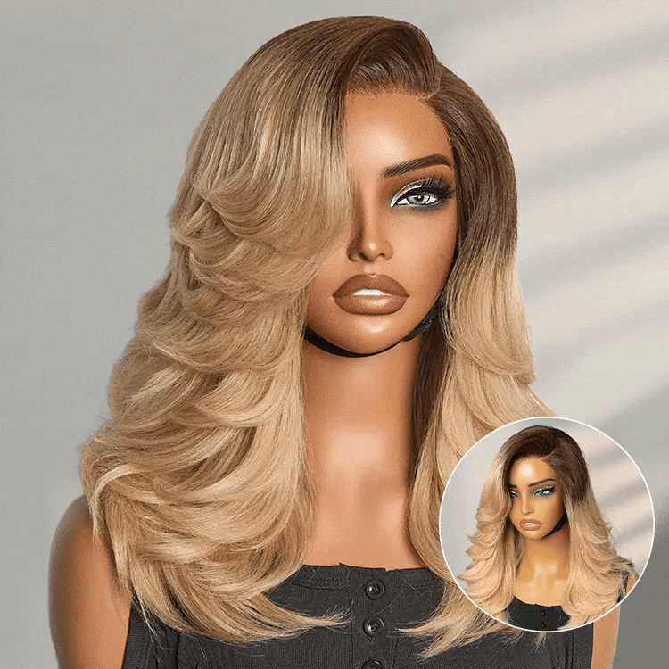 Crazy Wednesday | Ombre Blonde Blow Out Layered Cut Wavy Glueless HD Minimalist Lace Wig