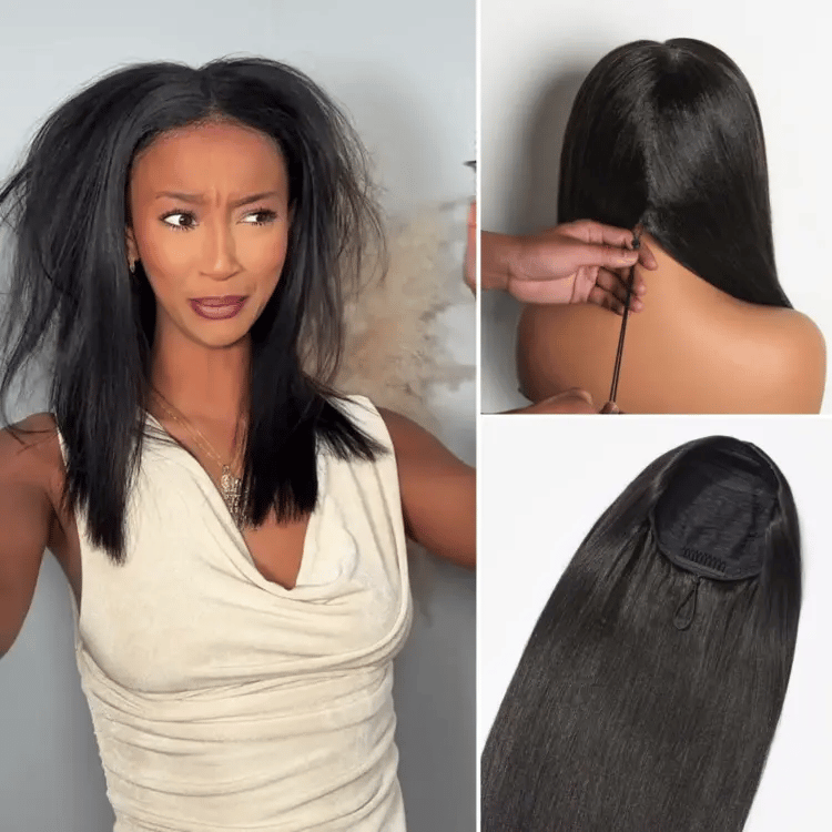 Nouveaux clients uniquement | Luvme Too Easy Texture™ 3-en-1 Demi-perruque Kinky Curly / Yaki Straight / Messy Birmese Curly Glueless Flexi-Fit Drawstring Wig