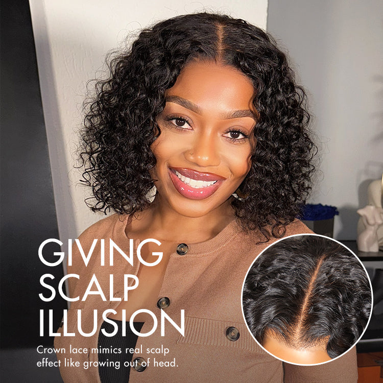 Mercredi fou | Highlight brun / Noir naturel / Blond Highlight Deep Curly Glueless 5x5 Closure Pre-Cut Lace Wig Breathable Cap