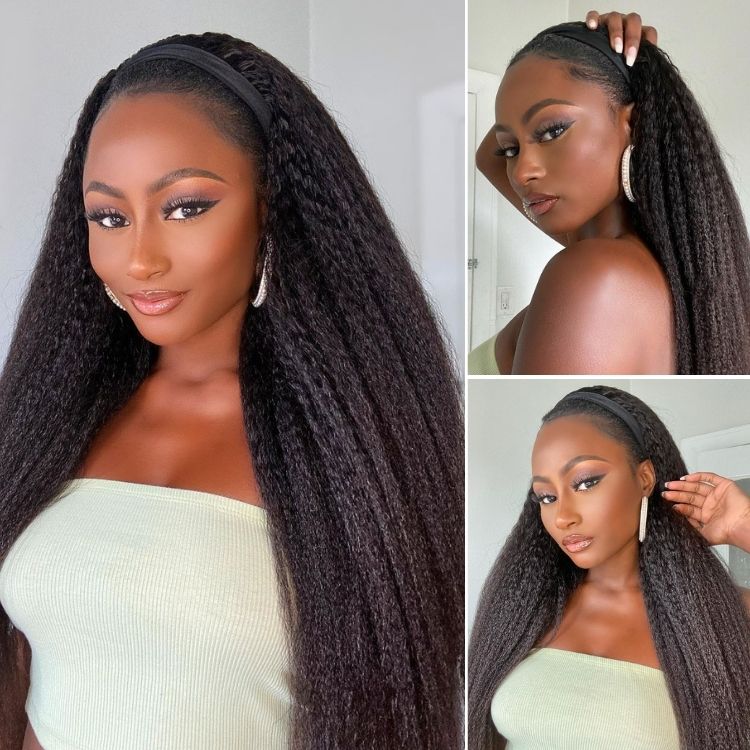 Luvme Too Easy Texture™ Wig Kinky Straight Flexi-Fit Drawstring Glueless Headband Wig (Get Free Trendy Headbands)
