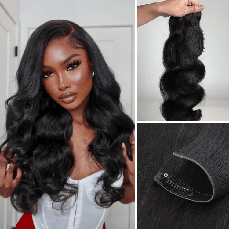 Soft Body Wave Invisible Edge Seamless Clip in Extensions Human Hair with Free Gift