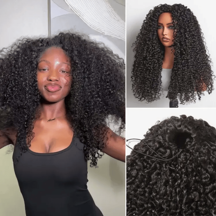 Nouveaux clients uniquement | Luvme Too Easy Texture™ 3-en-1 Demi-perruque Kinky Curly / Yaki Straight / Messy Birmese Curly Glueless Flexi-Fit Drawstring Wig