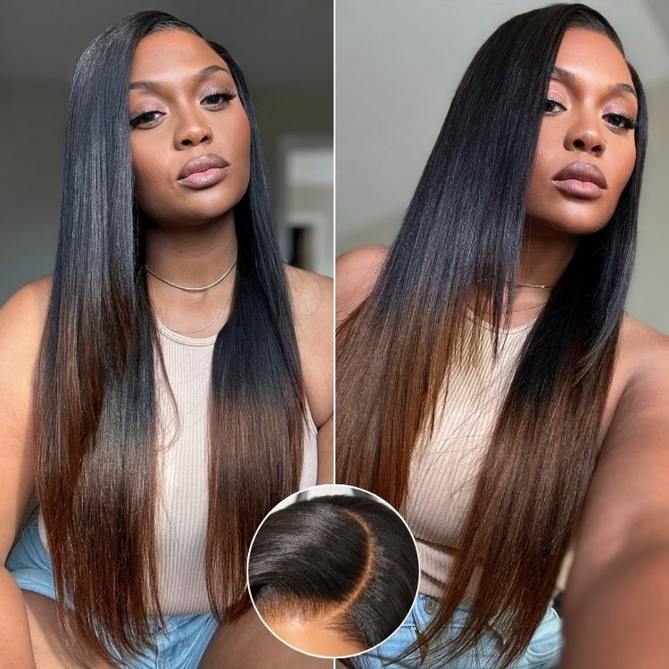 Luvme All-Day Comfort™ Wig Ombre Brown Layered Yaki Straight Glueless 7x6 Closure HD Lace Human Hair Long Wig Pre-Cut Lace