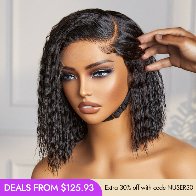 New Customers Only | Boho-Chic | Super Bob Bohemian Curly Minimalist HD Lace Glueless C Part Short Wig 100% Human Hair - US Only