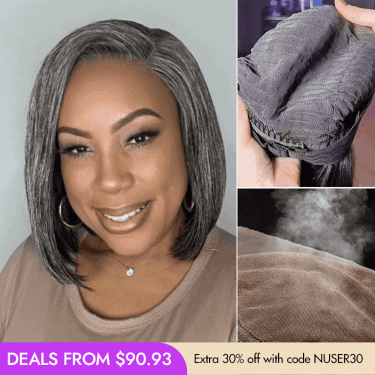 New Customers Only | AiryFit™ Scalp Care Wigs -Salt and Pepper Glueless Minimalist HD Lace Bob Wig Pre-Cut Lace - US Only