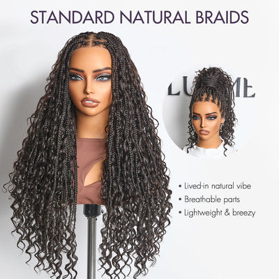 Flexi-Fit Invisi Drawstring Cap Full Lace Knotless Boho Curls Braided Long Wig Super Natural Scalp