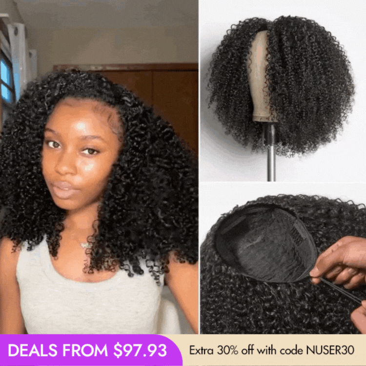 Nouveaux clients uniquement | Luvme Too Easy Texture™ 3-en-1 Demi-perruque Kinky Curly / Yaki Straight / Messy Birmese Curly Glueless Flexi-Fit Drawstring Wig