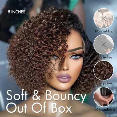 Nouveaux clients uniquement | Trendy Short Cut Curly Minimalist HD Lace Glueless Side Part Wig 100% Human Hair