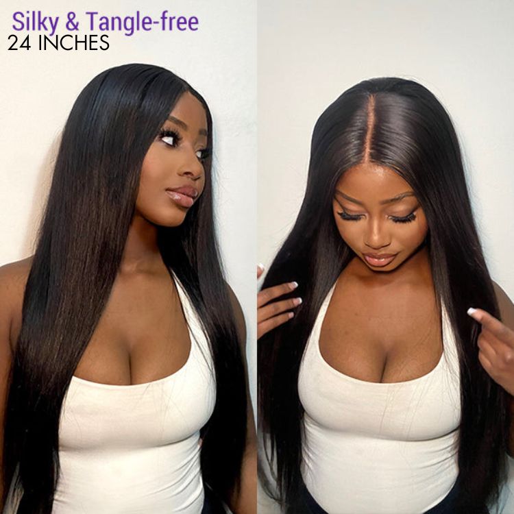 24 Inches=$189.9 | Silky Straight 360 Lace Long Wig 100% Human Hair Pre-bleached & Pre-plucked